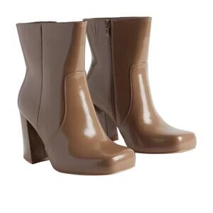 Torrid Nude Chunky Y2K Square Toe Platform Boots 8.5 WW Retro Extra Wide Width